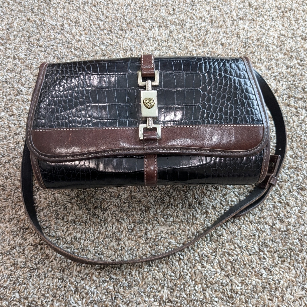 Vintage Brighton Leather Croc Shoulder Purse Brown
